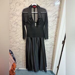 NEW JS Collections Black Fit & Flare Long Sleeve Gown Size 12